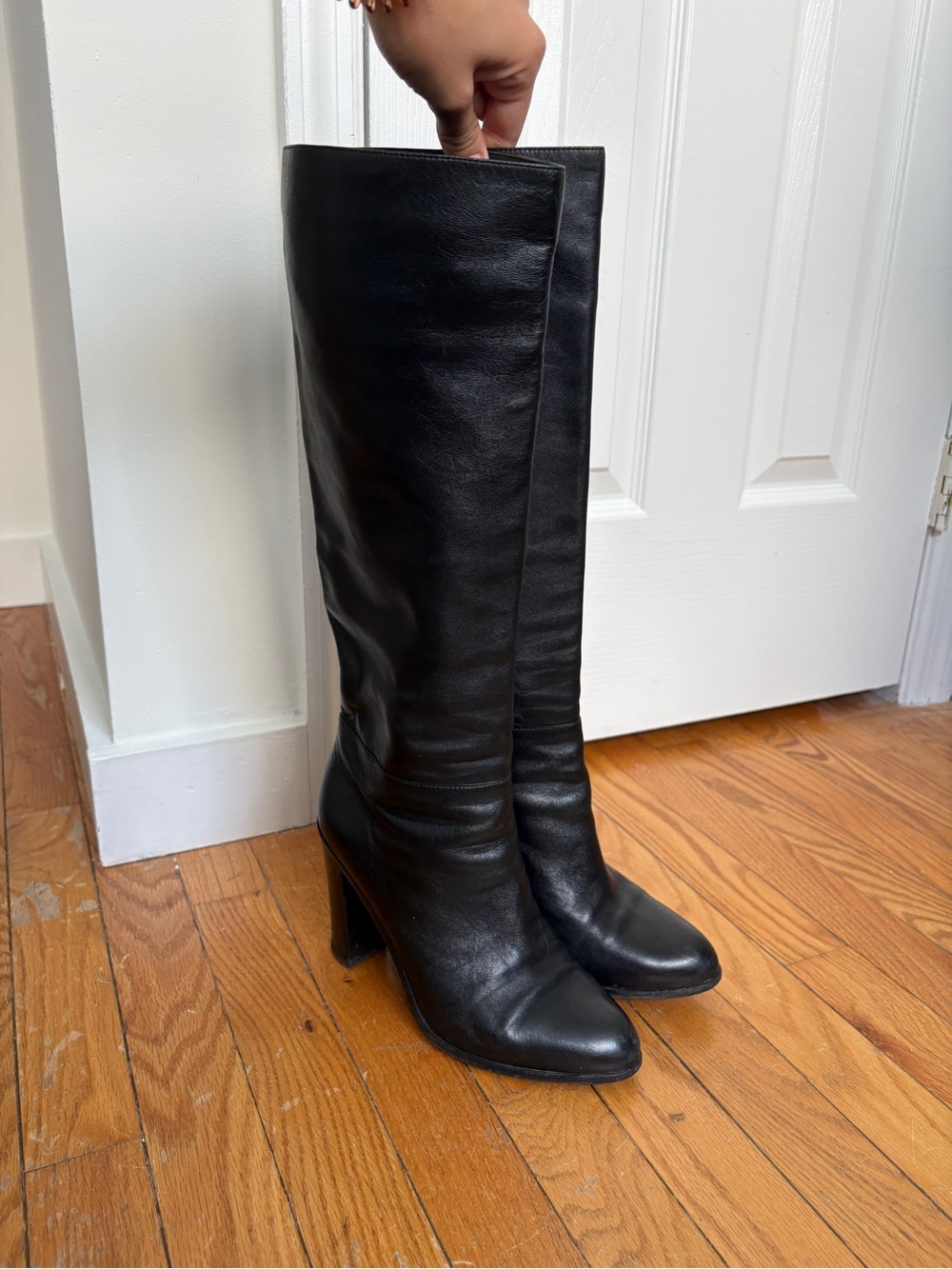 Sergio Rossi Black Leather Knee High Boots